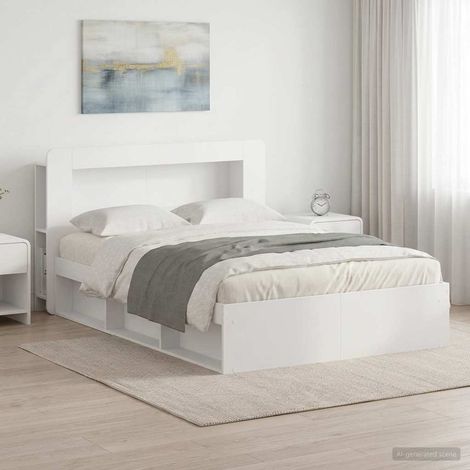 vidaXL Cadre de lit avec rangement avec tête de lit Blanc 160 x 200 cm (1/5)