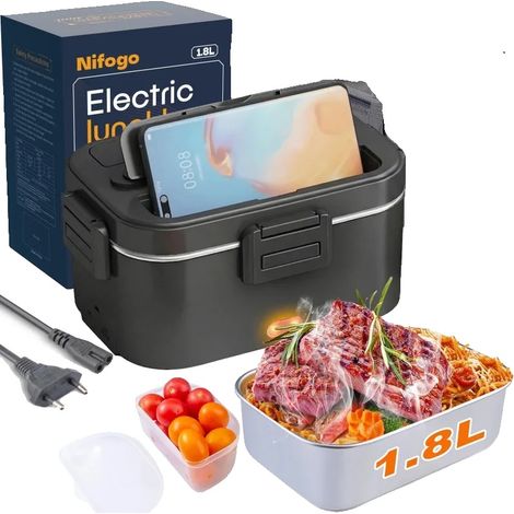 Boîte à lunch électrique, réchauffeur de nourriture portable, plateau en acier inoxydable, 1.8L (1/2)