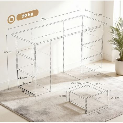 Bureau informatique 120x49x72 cm en MDF noir avec rangement, pour bureau – MEUBLIV (1/5)