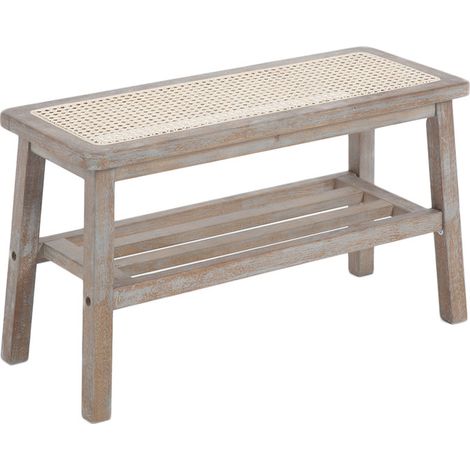 Wahson Office Chairs – Banc d'entrée moderne et rétro en rotin et bois massif – Capacité de charge 150 kg – Étagère de rangement pour chaussures – Beige