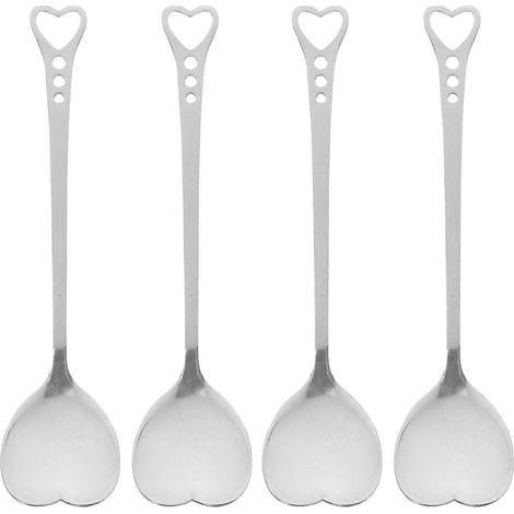 Lot de 4 cuillères en acier inoxydable en forme de cœur, louches et cuillères à mélanger, pour desserts, gâteaux et cafés.-4pcs (1/4)