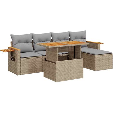 vidaXL Set Divano da Giardino 6 pz con Cuscini Beige Polyrattan Acacia (1/5)
