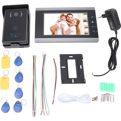 Interphone vidéo filaire avec écran LCD AHD 7 pouces, caméra de vision nocturne infrarouge 1080p, lecteur de cartes d'identité, interphone bidirectionnel pour villa et maison, alimentation 100-240 V C (1/5)