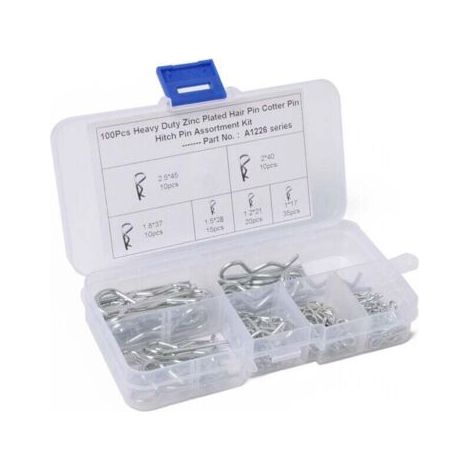 100 Pièces Assortiment de Goupilles à Ressort, Goupilles Fendues R Clips, R Cotter Pin Clips Fixation Cotter Broches en Acier Inoxydable pour Attelage, Tracteurs, Tondeuses à Gazon