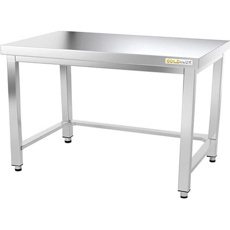 Table de travail en inox soubassement 1000 x 700 mm avec renfort PREMIUM - GOLDINOX (1/4)