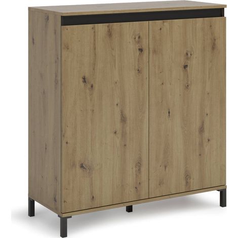 Credenza Tokyo, Madia 2 Ripiani, 3 Vani Made in Italy, 40x100x110h cm Marrone Rovere Nodi (1/5)