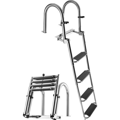 Échelle de Bateau 4 Marches en Acier Inoxydable, Échelle de Baignade Télescopique et Pliante avec Mains Courantes pour Bateau Hors-Bord, Ponton et Yacht, Charge 272,16 kg, Marches Antidérapantes (1/5)