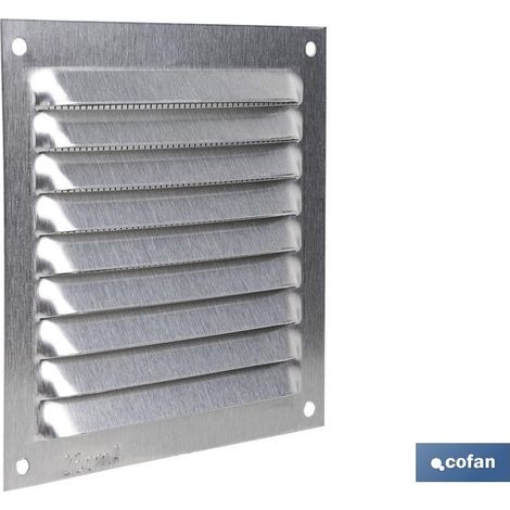 Rejilla de ventilación de aluminio con mosquitera 10 x 10 cm y 0,6 mm de espesor
