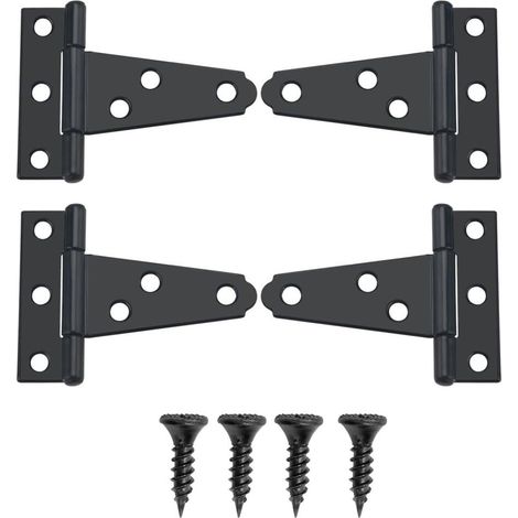 4 Stück 44-mm-T-Scharniere, abnehmbare Scheunentorscharniere, Metalltürscharniere mit 24 Schrauben (1/5)