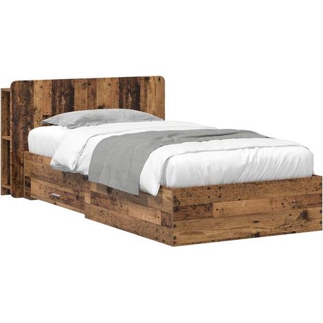 Cadre de lit avec rangement, bois antique, 100 x 200 cm (1/5)