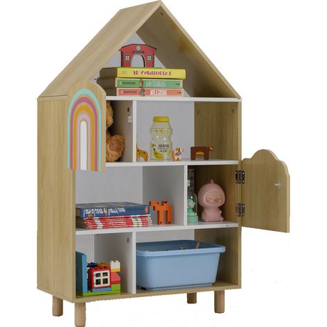 Libreria per bambini a forma di casa 60 x 30 x 103 cm spazio aperto e sicuro stile carino MDF naturale 200010709