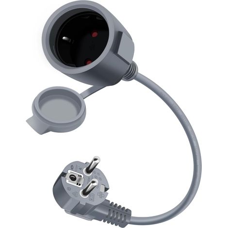 Cable D'extension Schuko Coudé 16A 250V Mini Rallonge Electrique Rallonge électrique Courte Schuko 2 AC Prise IP44 pour Utilisation Extérieure ou Intérieure (Gris, 0.3m)