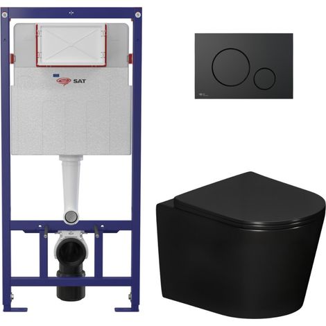 Swiss Aqua Technologies Pack WC telaio leggero 112 cm ECO 2L SAT + WC sospeso Ceramia + placca nero opaco (STECE14BMT01-IN)