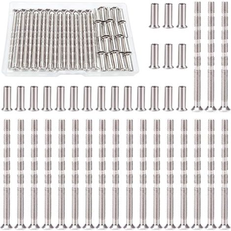 20 Pièces Vis Poignee Porte M4, Vis de Connexion avec Boulon Kit, Boulons de Connexion et Manchon, Liaison Meuble Nickelée pour Écussons, Poignée de Porte, Armoire, Tiroirs