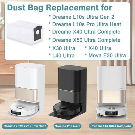 20 Sacs à Poussière de Rechange pour Dreame L10s Pro Ultra Heat/ L10s Ultra Gen 2/ X40 Ultra/ L40 Ultra/ X30 Ultra/ X50 Ultra Complete/Mova E30 Ultra, 3,2L Sac Filtrant Accessoires (1/4)