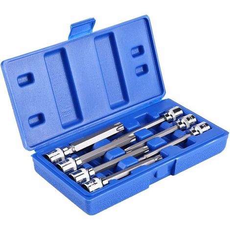 royaluxe -Lot de 7 Clés à Douille Torx Extra Longues 3/8 Professionnelles, Clés à Douille de T25, T30, T40, T45, T50, T55, T60 Douilles à Embout avec Mallette Bleue (1/5)