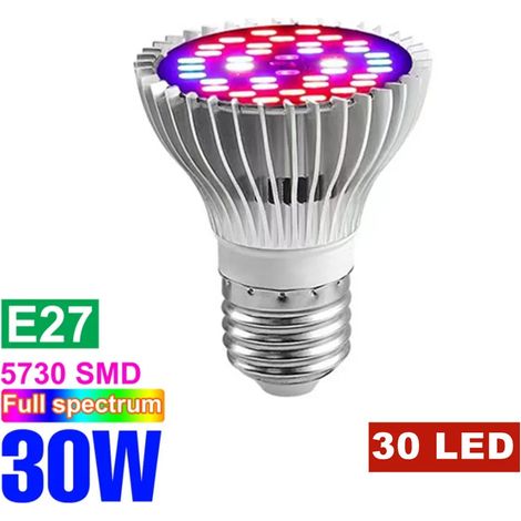 Lampes de croissance pour plantes Ampoule LED de croissance pour plantes (E27 30W - (85-265V), spectre complet) - Lampe horticole Fitolamp pour serres et cultures hydroponiques.