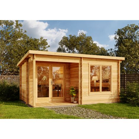 Alpholz Gartenhaus Modell Orkus-44 Petite Gartenhaus aus Holz, Holzhaus mit 44 mm Wandstärke inklusive Terrasse, Blockbohlenhaus mit Montagematerial (1/4)