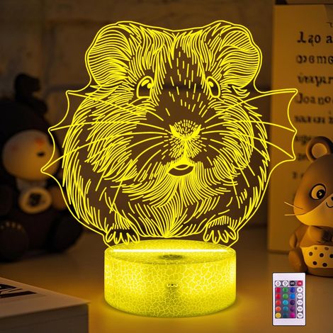 Veilleuse 3D en forme de cochon d'Inde, lampe LED 3D avec télécommande, 16 couleurs changeantes et minuterie, décoration de chambre, éclairage d'ambiance vif, cadeau d'anniversaire pour (1/5)