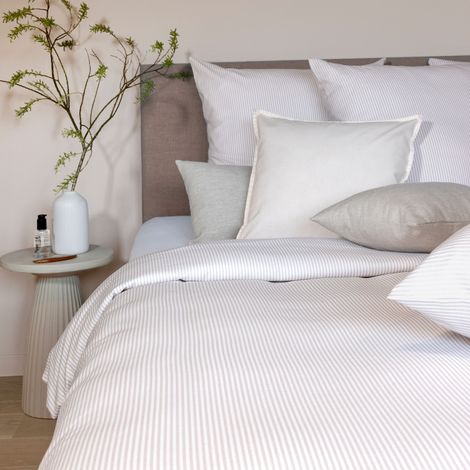 Parure de lit 140x200 coton rayure blanc Terre de Nuit Bengal