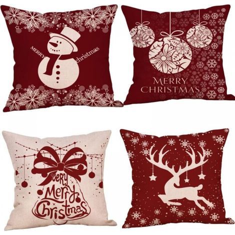 Set di 4 cuscini natalizi, cuscini per divano a forma di cervo, federe natalizie, federe con la scritta "Buon Natale" per divano, auto, ufficio, letto, casa, soggiorno. (1/5)