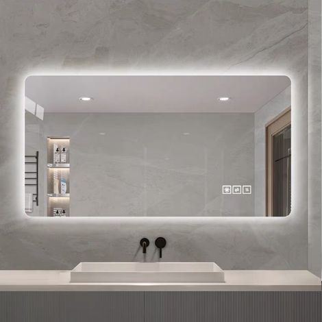 Miroir lumineux de salle de bain LED 60x120 cm, antibuée, 3 couleurs, variateur, mémoire, IP44, argenté