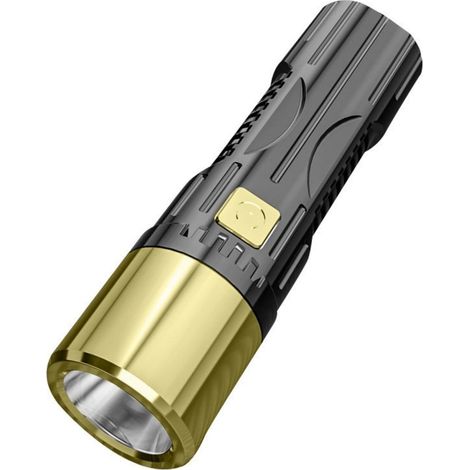 Mini-Taschenlampe, tragbar, USB, wiederaufladbar, LED-Taschenlampe, drei Modi, verstellbar, wasserdicht, für Zuhause, Geschenk, Camping (Gold)