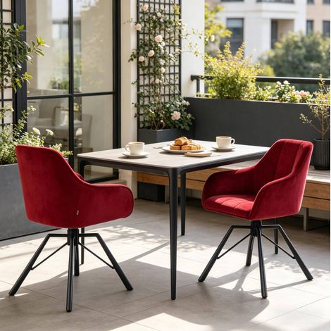 Silla de comedor giratoria de terciopelo, lote de 2, burdeos, con reposabrazos DESVIAE (1/5)
