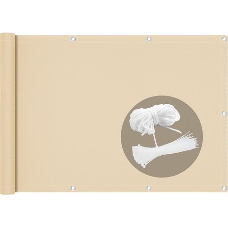 Brise Vue pour Balcon 100% HDPE 230g/m2 Protection UV Résistant aux Déchirures et au Vent Protection Contre Les Regards avec Attaches de Câble et Cordons 600x90cm Beige (1/5)