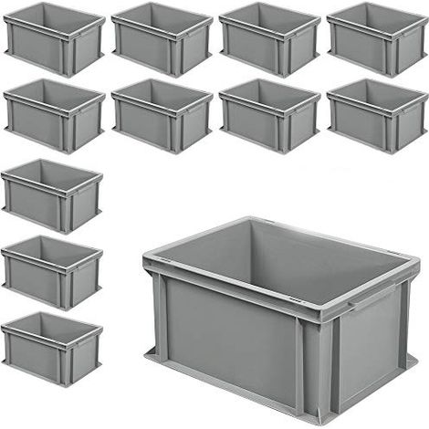 BRB 12x Euro-Stapelbehälter mit 2 Griffleisten, LxBxH 400x300x220 mm, 21 Liter, grau