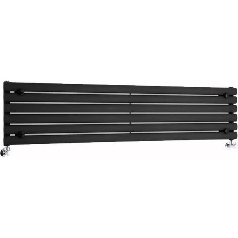 Milano Aruba Black Horizontal Single Oval Panel Radiator - 354mm x 1600mm (1/5)