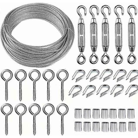Kit de fil en acier inoxydable de 30 m/2 mm avec tendeur de fil M5 robuste, kit d'enrouleur de fil pour clôture, kit de garde-corps à câbles, tendeur de fil pour escalade de jardin (1/5)