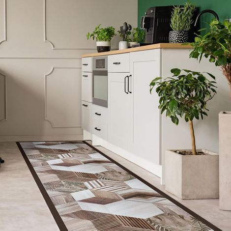 1 Tapis De Sol Vinyle Antidérapant 240x50cm Motif Hexagones Lavable Pour Cuisine Salle De Bain (1/5)