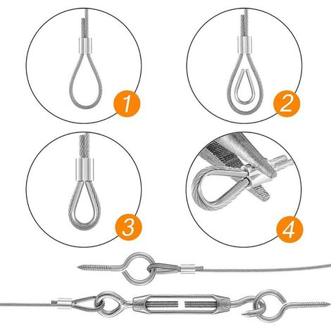 Edelstahl-Aufhängeseil-Set, nylonbeschichtetes Edelstahlseil, PVC-Stahlseilspanner, für Zeltseile, Wäscheleinen, Außenleuchter, Garten (25 m) (1/4)