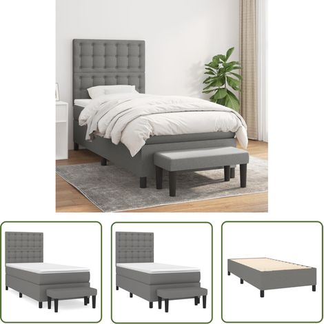 The Living Store Sommier à lattes de lit avec matelas Gris foncé 90x200 cm Tissu - Lit Plateforme - Lit Double - Literie - Matelas À Ressorts Ensachés - Têtière Ajustable (1/5)