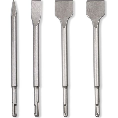 Jeu de 4PCS Burin SDS-PLUS, 25cm Longueur, Coffret Pour Enlevement de Béton et Carrelage de Sol et Mur, Burin Marteau Rotatif Foret Burin
