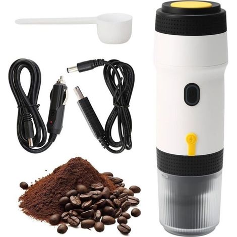 (Weiße) tragbare Kaffeemaschine, tragbare Espressomaschine für Camping, unversiegelt, elektrisch, 3-in-1, polierte Kaffeemaschine für Zuhause