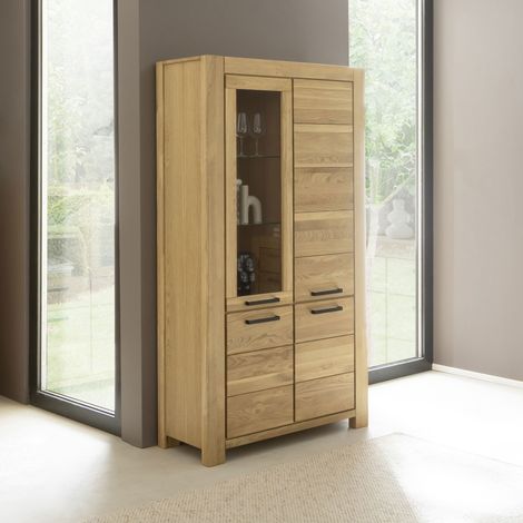 Vitrine 1 porte vitrée 3 porte 65x45x199cm chêne - SYLAS