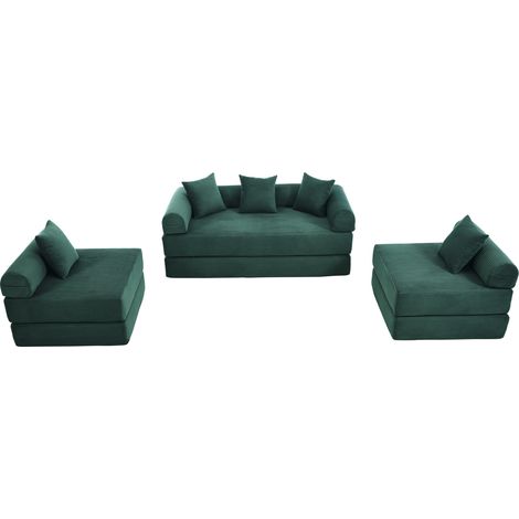 Canapé modulaire convertible en velours côtelé vert émeraude, avec poche latérale, modules combinables et montage sans outil, pour salon ou bureau - CHICFURN (1/5)