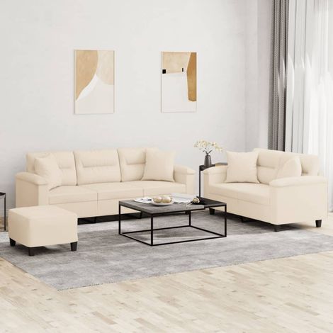 3-tlg. Sofagarnitur mit Kissen Beige Mikrofasergewebe (1/5)