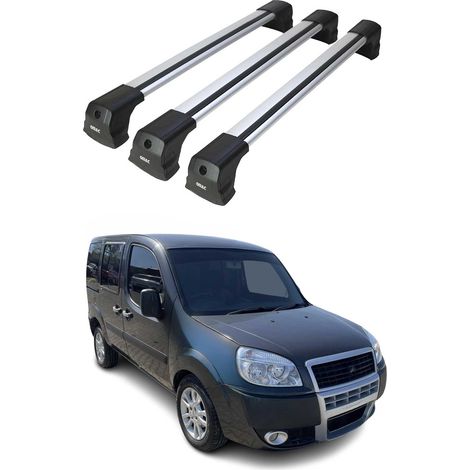 OMAC Barres de toit compatibles avec Fiat Doblo I 2000-2010 – 3 barres – Antivol inclus – Aluminium Argent (1/5)