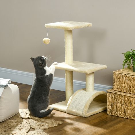 Tour pour chats d’arbre à chat de 72 cm avec ballots moelleux - plateforme - planche à gratter blanc crème - troncs en sisal