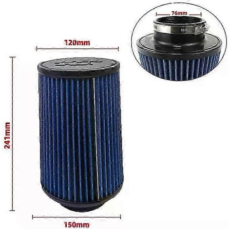 Filtre à air universel à haut débit pour voiture, tête de champignon, 102 mm, 89 mm, 76 mm, 3, 3,5, 4 pouces, conique, pour KN 14084-2 (long, bleu, 76 mm) (1/5)