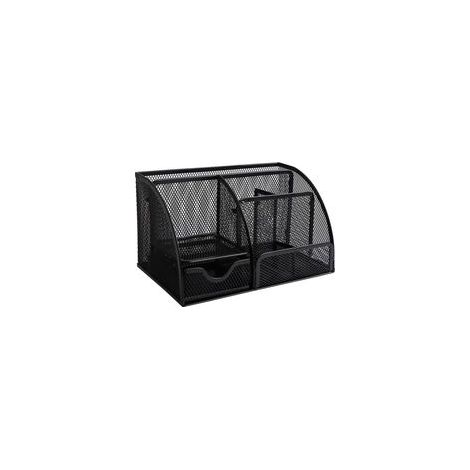 Porte-stylo avec tiroir – organiseur de bureau – maille métallique noire – (1/5)
