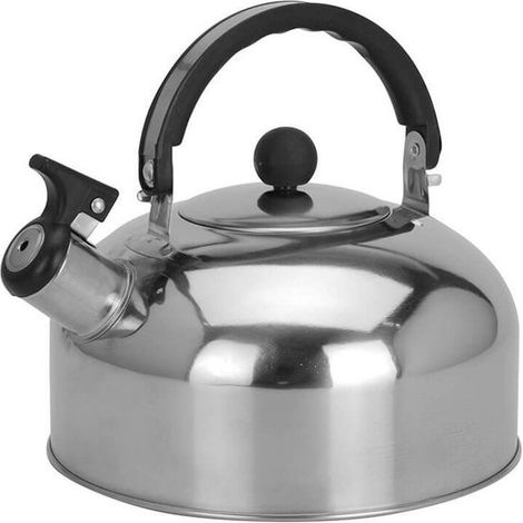 Bouilloire sifflante - Acier inoxydable - 2 litres - Couleur argentée - Bouilloire pour camping/caravane/camping-car