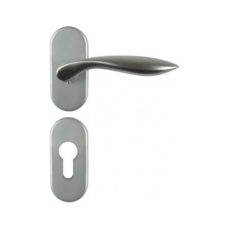 Ouvre&Déco – 2 poignées de porte design en Aluminium anodisé inox mat velouté sur rosace ovale 6232 Clé I, DETROIT
