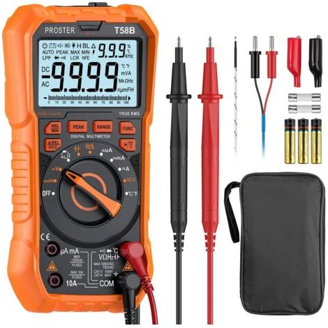 Multimetre Automatique NCV, Proster 9999Compt Multimètre Numérique TRMS Magnétique Grand Ecran, Alerte Jack pour Mesure Cêtes Tension/Courant AC/DC Continuité Résistance Température Capacité (1/5)
