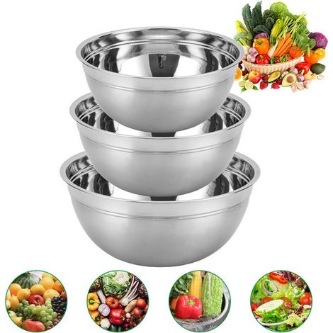Rührschüsseln 3er Set Rührschüssel Edelstahl Rührschüssel Kochgeschirr Salatschüsseln Backen Salatschüssel Sets Salatdressing Schüsseln (1/5)
