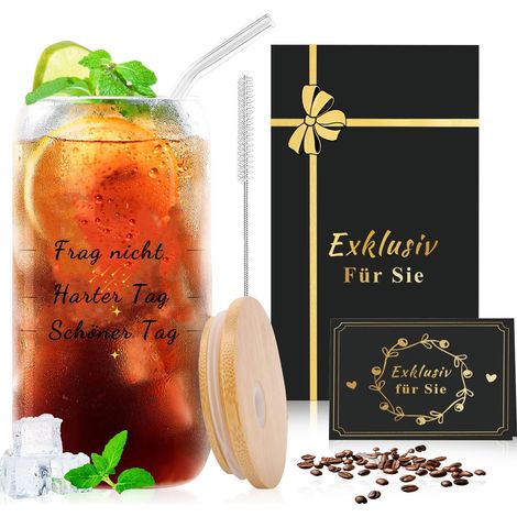Mason Jar - Gobelet en verre avec couvercle et paille - 500 ml - Idéal pour les milkshakes, jus, smoothies, bières (1/5)