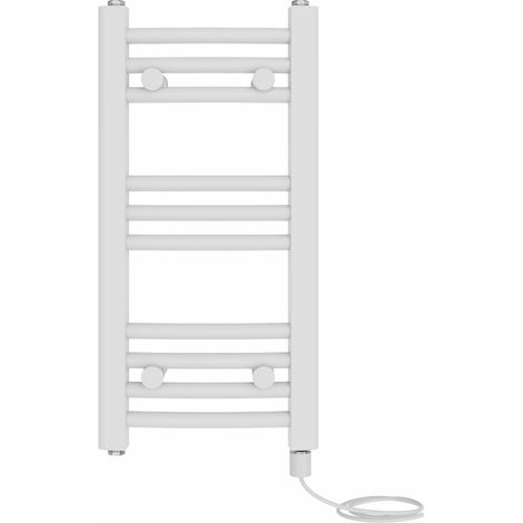 Bathroom Curved Prefilled Electric Heated Towel Rail Ladder Warmer Radiator 600x300mm White
